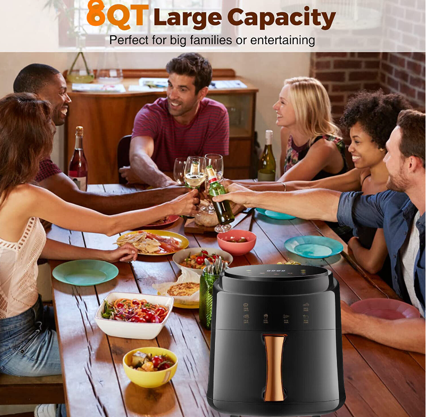8L Air Fryer 1400 Watts Cooker with 2 Temperature Control Non-Stick LCD Touch
