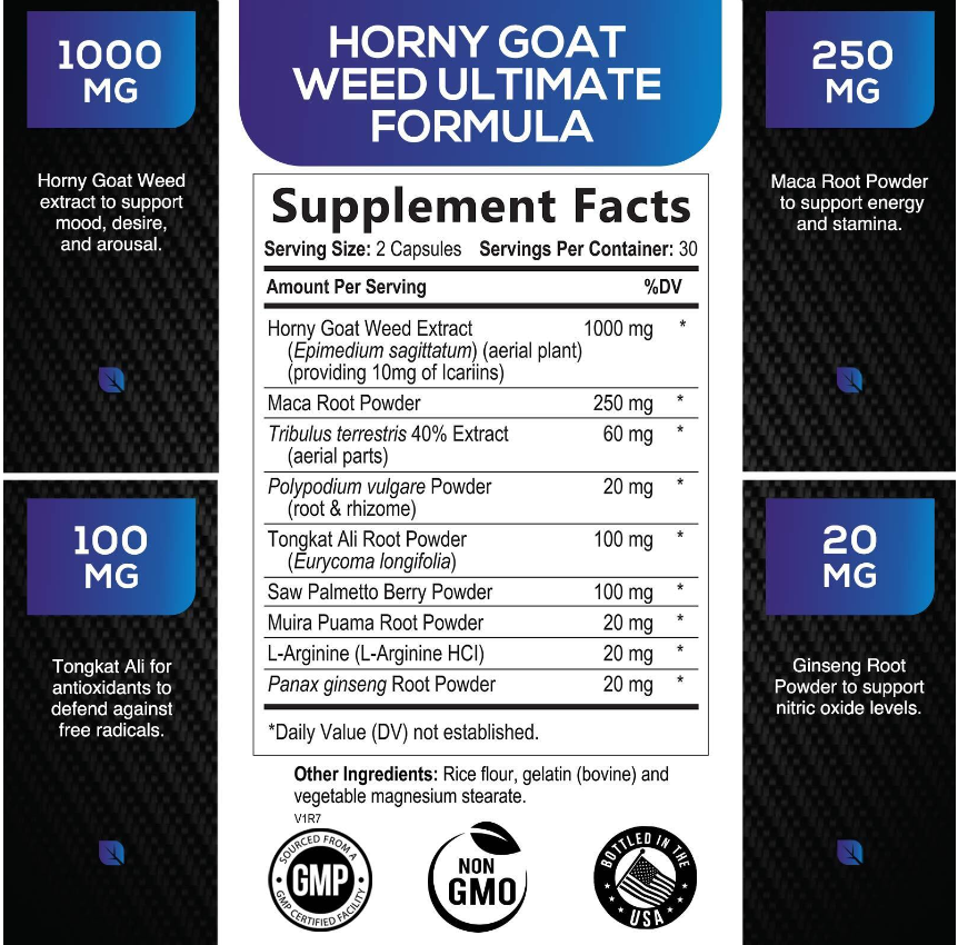 Horny Goat Weed Capsule,Maximum Strength 1695mg with Maca Root Extract, Ginseng,