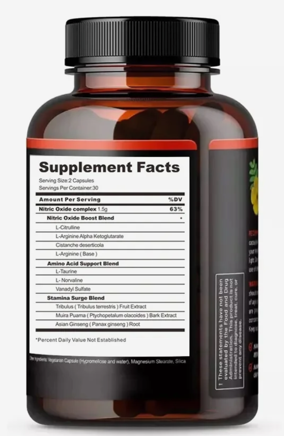 Nitric Oxide L-Arginine Pre Workout+Testosterone Booster,Multivitamin Men,60ct