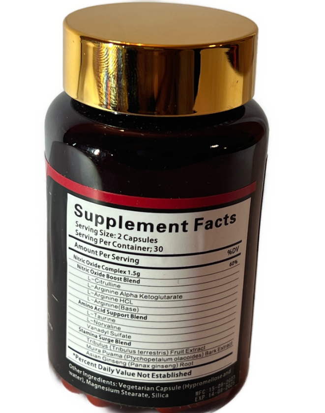 Nitric Oxide L-Arginine Pre Workout+Testosterone Booster,Multivitamin Men,60ct