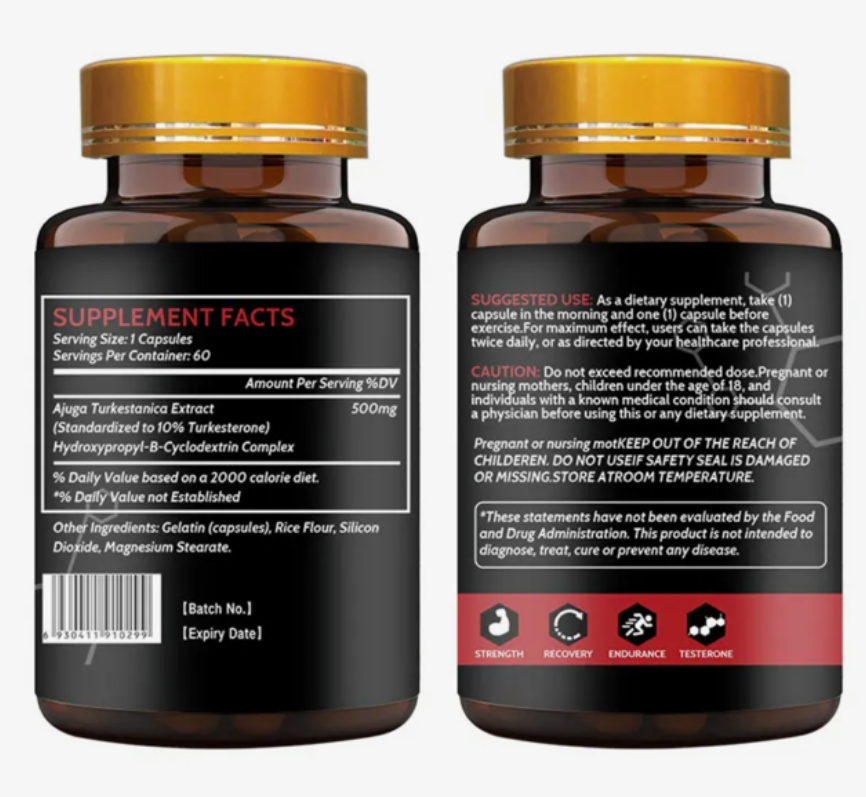 Turkesterone 500mg Complex/Ajuga Turkestanica 10% Standardized 60 CAPSULES
