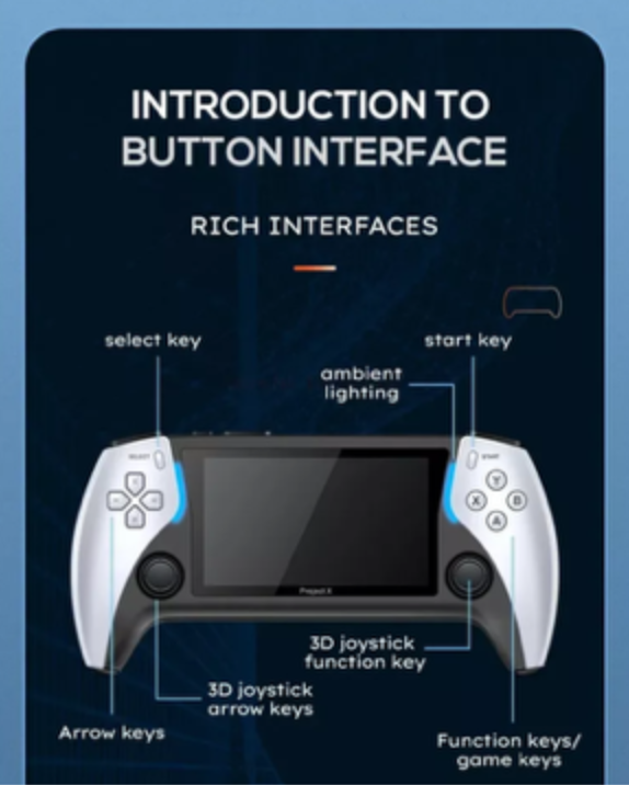 PROJECT-X Handheld Game Console 4.3Inch IPS Screen With 1000 Of Free Games installed