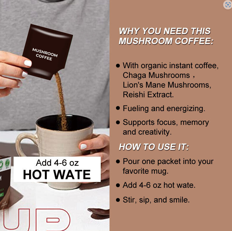 Mushroom Organic Coffee Blend Espresso For Focus,Immunity,Energize