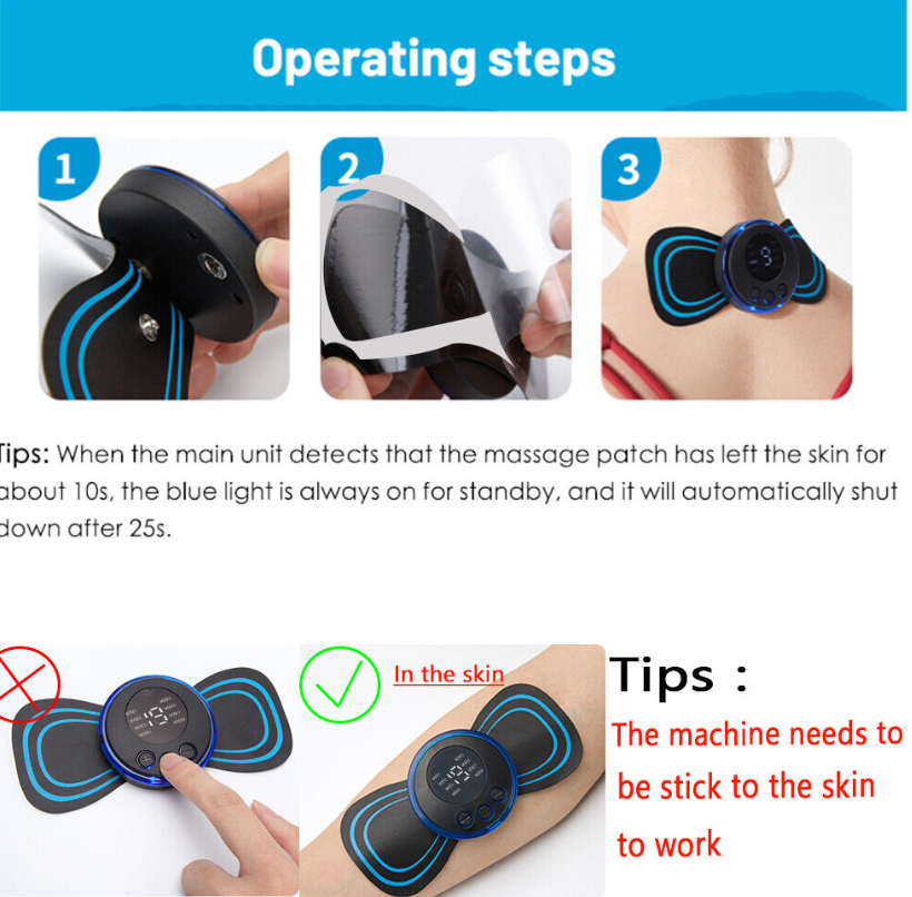 Portable Mini Electric Neck Back Massager Patch Stimulator Cervical Massage