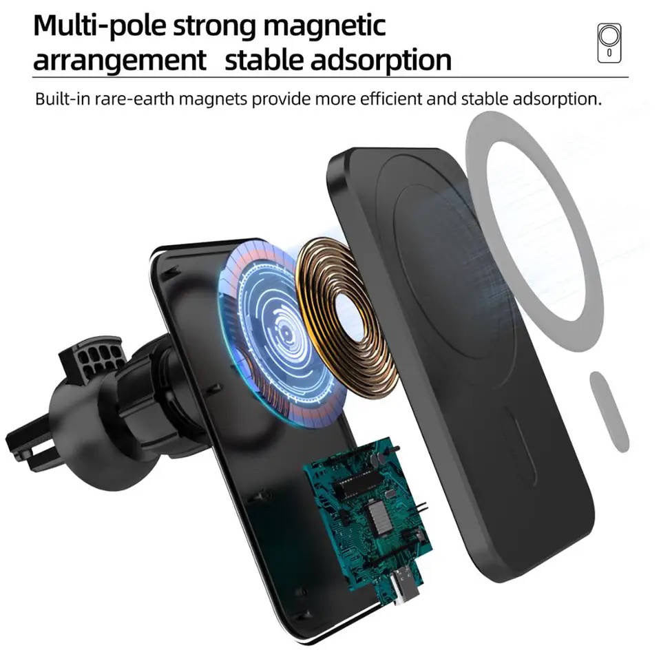 MagSafe Magnetic Wireless Car Charger For Iphone 11-15 & Samsung S23.