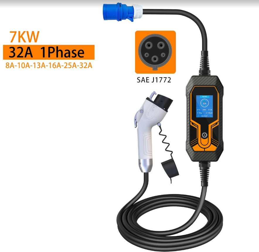 Smart EV Charger Mode/type 2, 7KW,220V,Compatible with Toyota,Chevy,Nissa&more